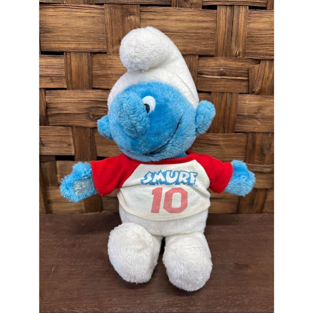 Vintage The Smurfs 10 Plush Blue Football Smurf